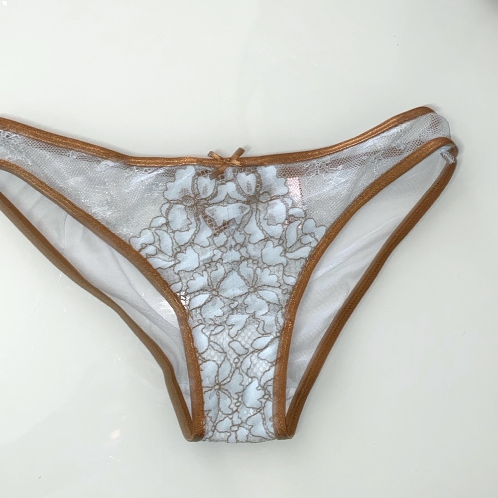 Victoria's Secret Dream Angels Cheekini Panty Blue Copper Lace Mesh XS - Picture 3 of 9